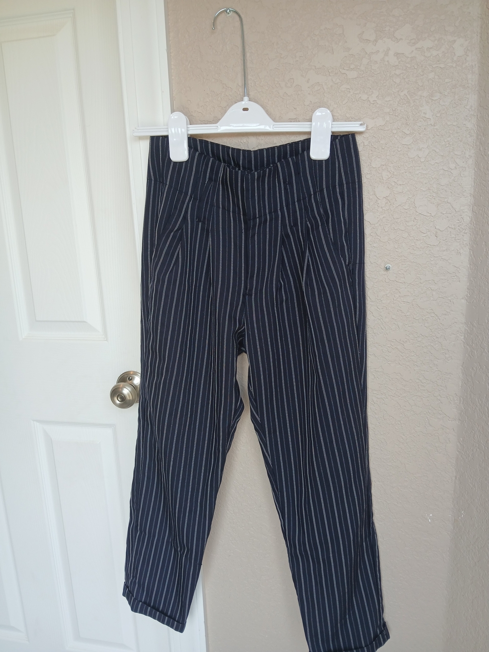 Indigo Rein Navy and White Pinstripe Pants
